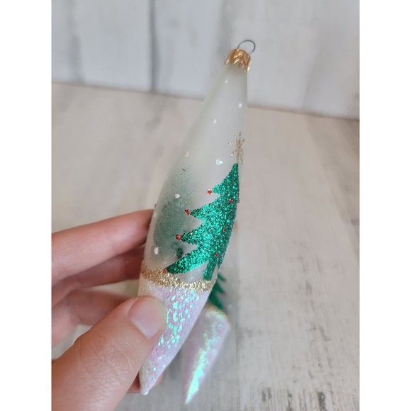 Glitter tree long glass ornament set Xmas snow - Picture 7 of 7
